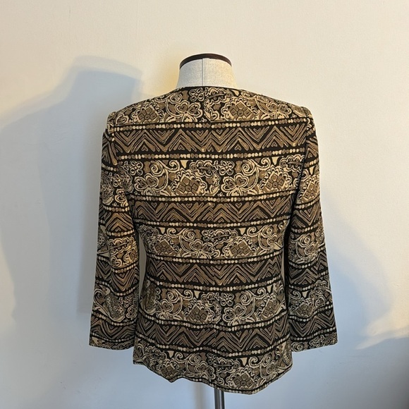 KASPER A.S.L Petite Brown Print Vintage Button Up Blazer - Size 10 Petite - Picture 3 of 9